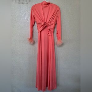 Vintage Long Sleeve Dress with Feather Accents